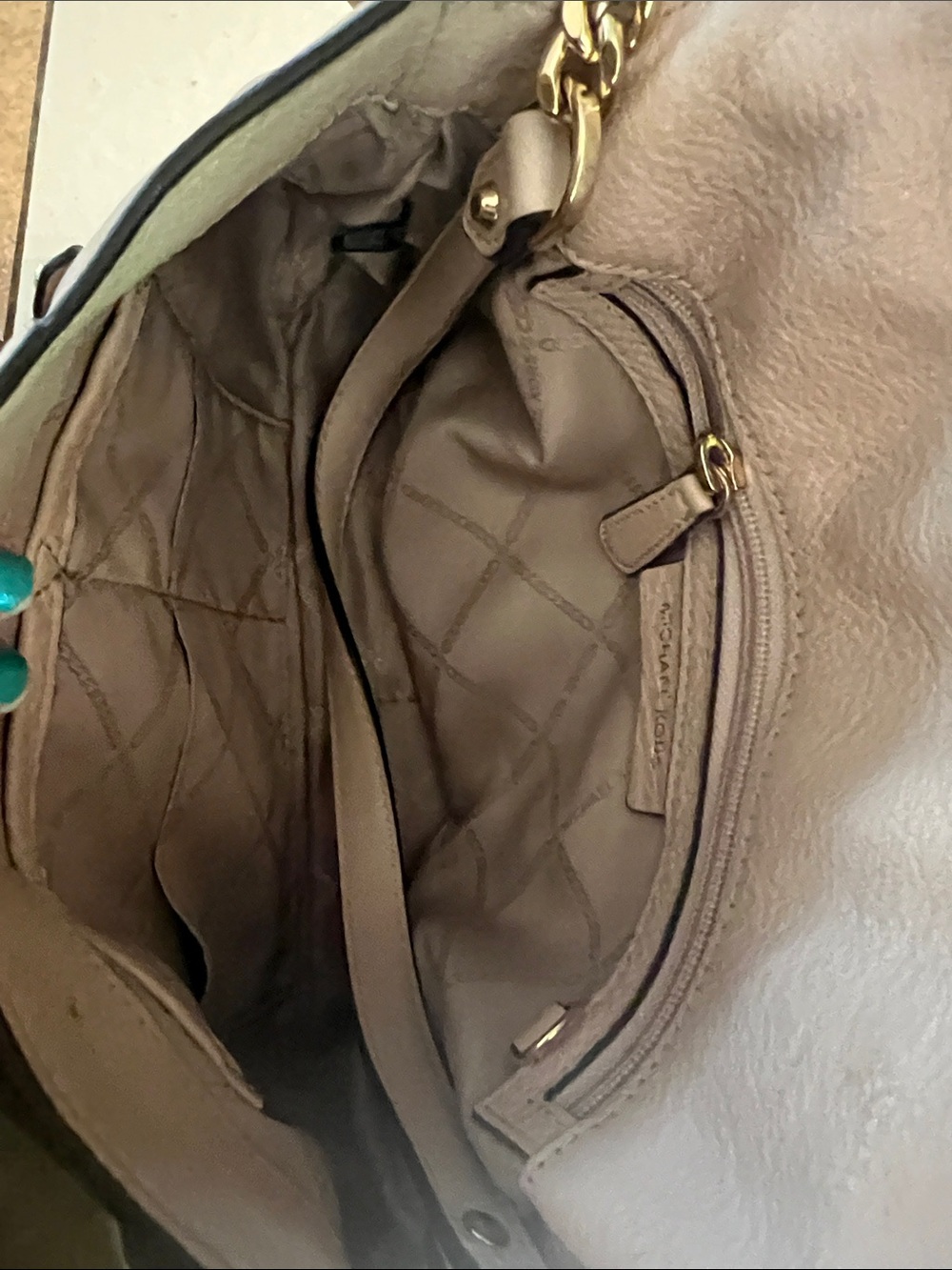 Michael Kors Taupe Pebbled Leather Crossbody with Gold Hardware - Picture 3 of 3